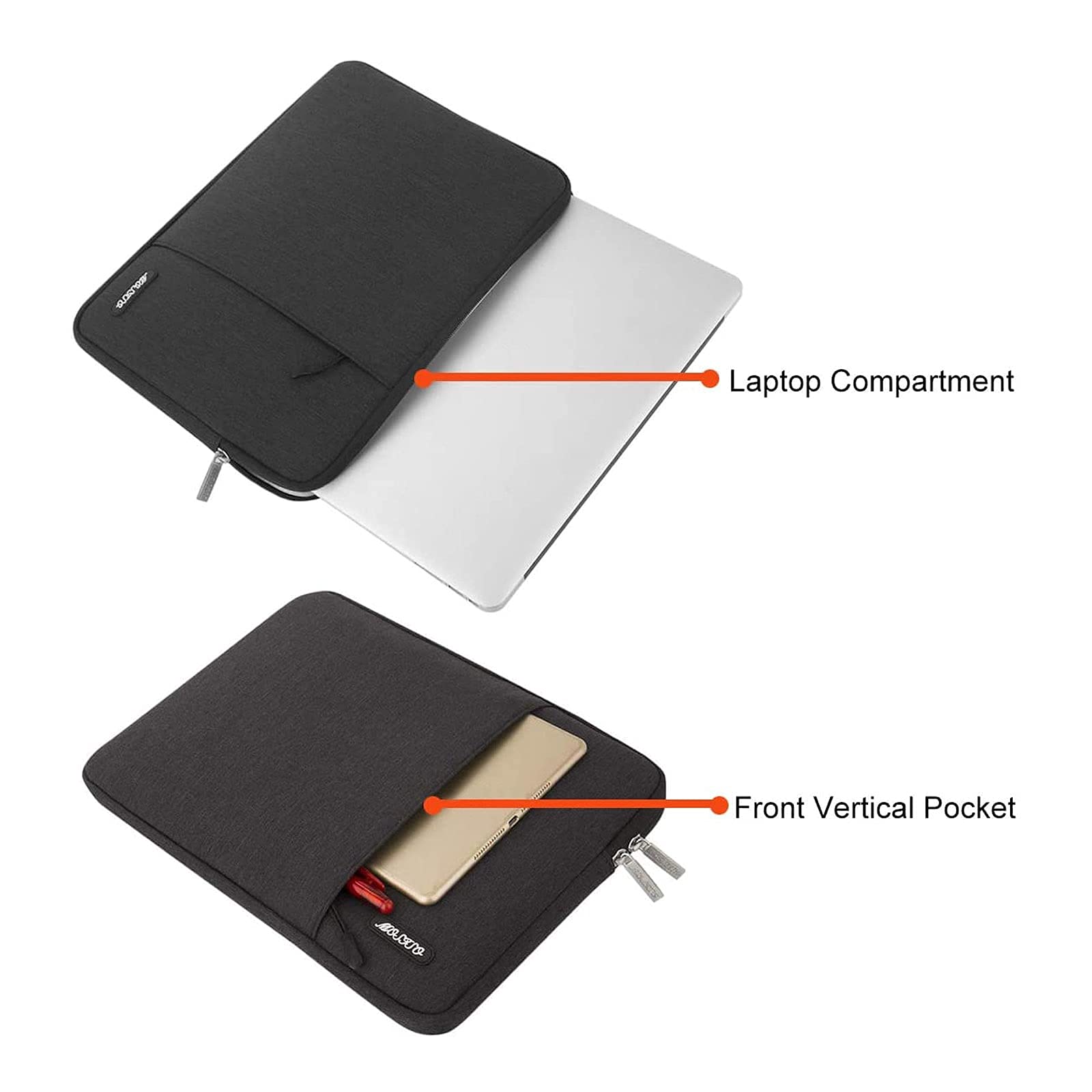 MOSISO Laptop Case 13.3 inch, 13-13.3 inch Laptop Sleeve Compatible with MacBook Air/Pro 13 / Pro 14, HP Dell ASUS Lenovo Notebook, Polyester Vertical Computer Sleeve Bag with Pocket, Black