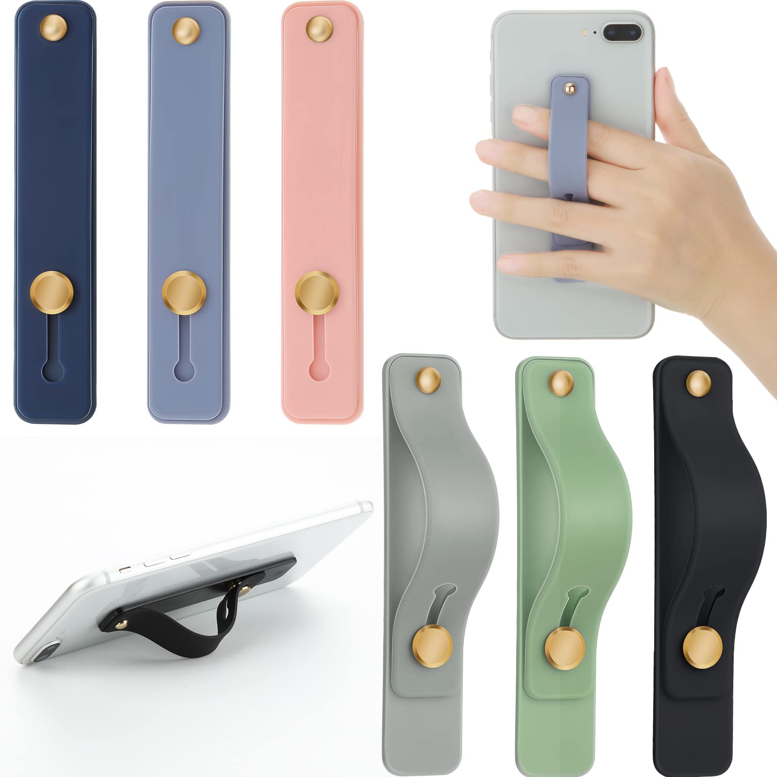 Weewooday 6 Stück Handy-Griffhalter, Handy-Griffband, Teleskop-Fingerschlaufe, universaler Finger-Ständer für die meisten Smartphones (sanfte Farben)