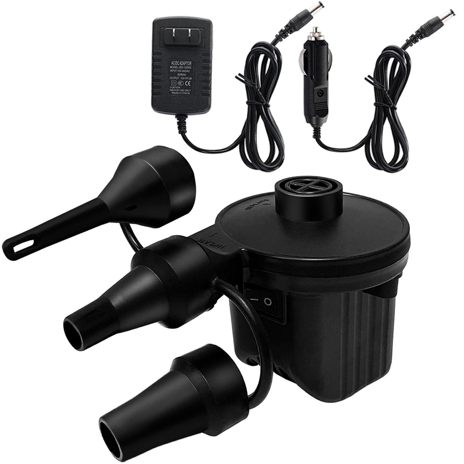 Newpol Inflatable Bed Pump, Electric Air Pump(100 Gallon/Min) for Air Mattress Beds, Inflatable Swimming Pools, Swimming Ring（AC110-240V/DC12V）