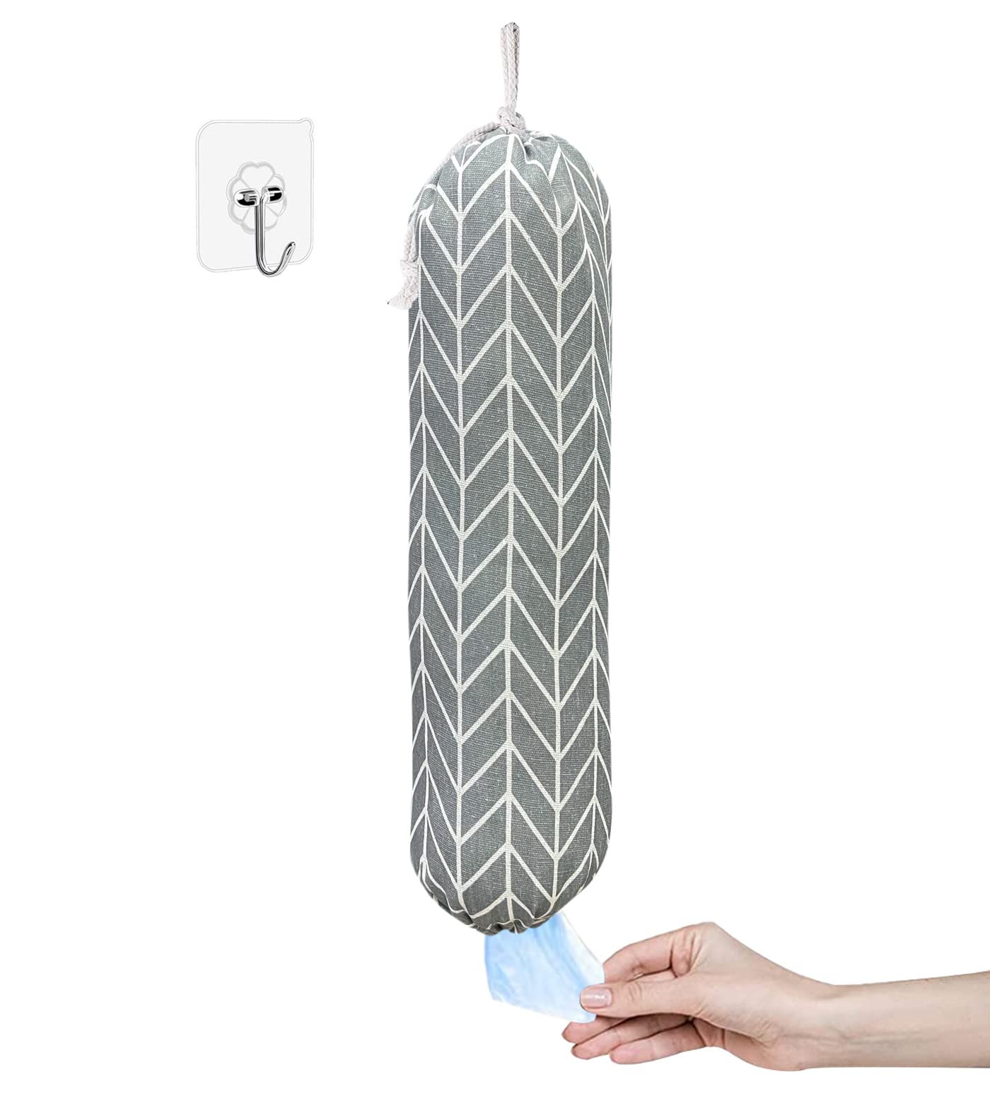 Wall Mount Plastic Grocery Bag Organizer/Holder,Washable Shopping Bags Carrier,Storage Dispenser ​for Home Kitchen Travelling, Free Adjustment with Drawstring, Large, Gray, 22x9"