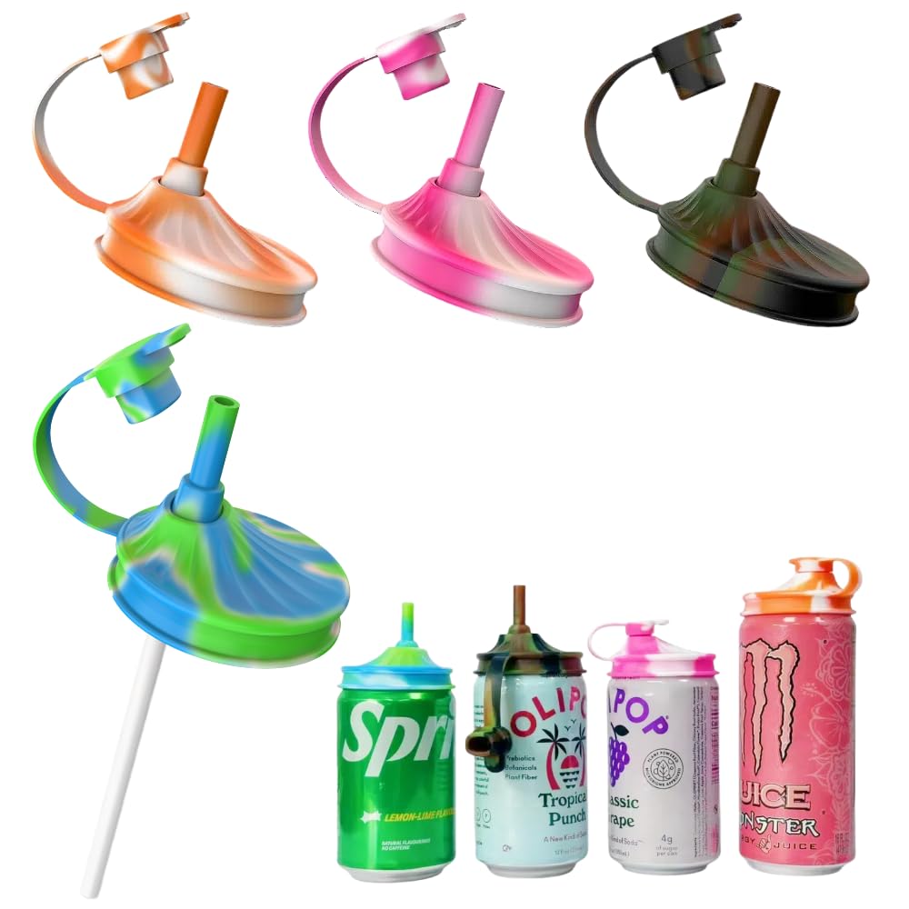 Dipesi 4 Pack Soda Can Lids with Straw,Silicone Soda Can Covers,Pop Can Cover,Energy Drink Canning Lids,BPA-Free,Reusable Can Covers for soda,Coke,Beer,Juice,Fits Standard Cans