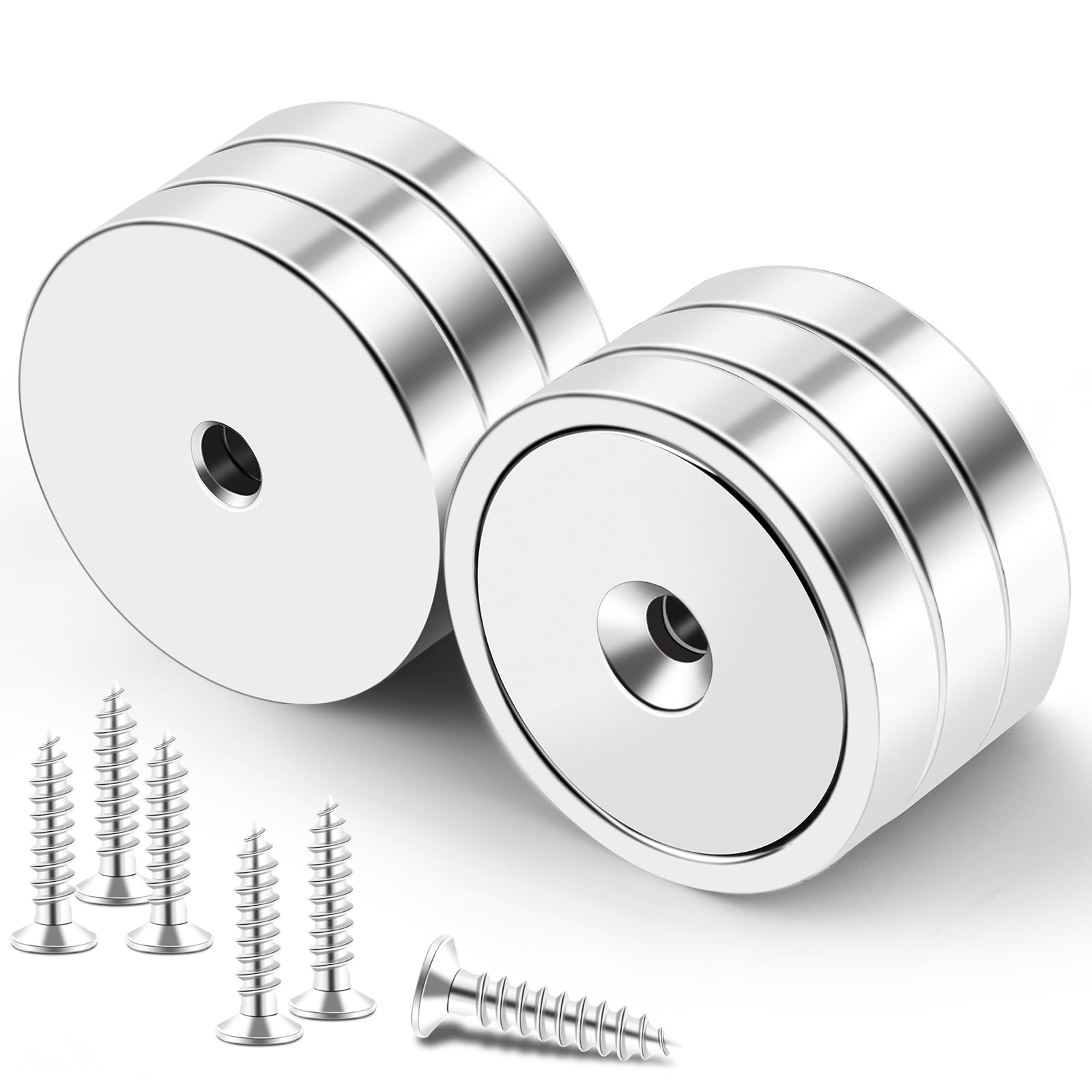 LOVIMAG Starke Magnete, 150lb+ Wasserdichte starke Neodym-Topfmagnete mit Schrauben zur Wandmontage, Seltenerdmagnet mit Löchern zum Halten von Werkzeugen Heben, Aufhängen (Silber, 6 Stück)