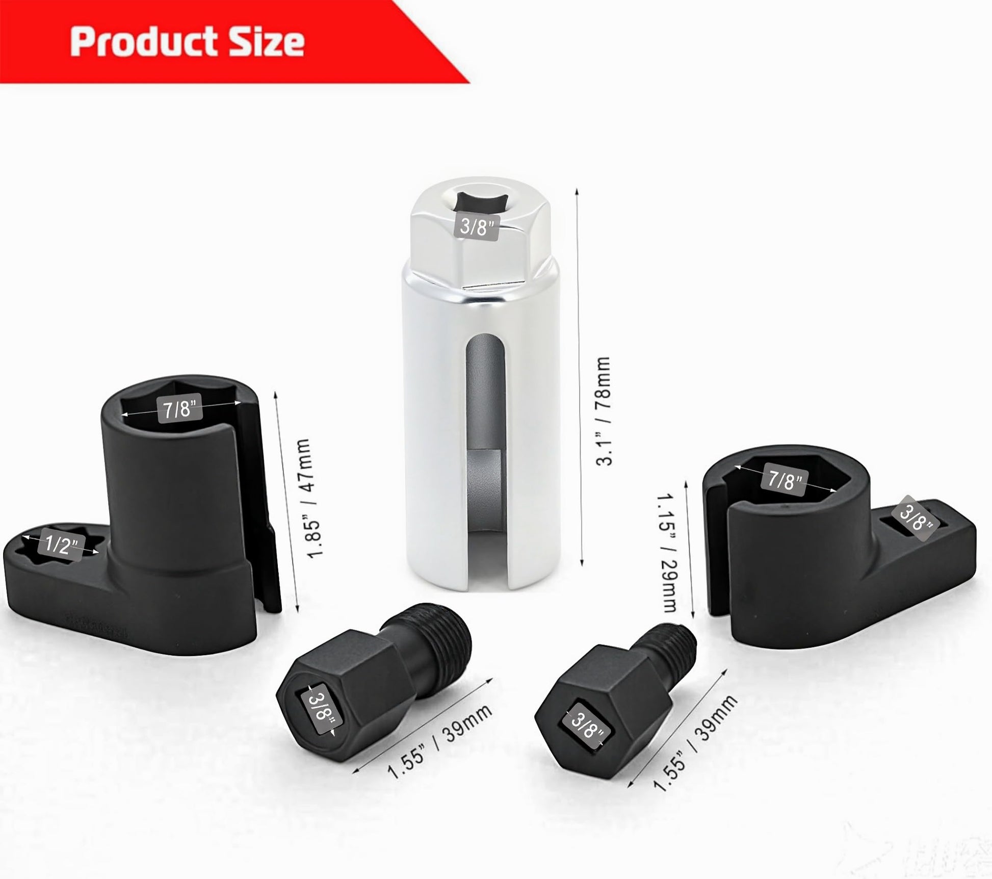 A ABIGAIL 5 PCS Automotive O2 Oxygen Sensor Socket Offset 02 sensor Wrench Remover Tool and Thread Chaser Tool