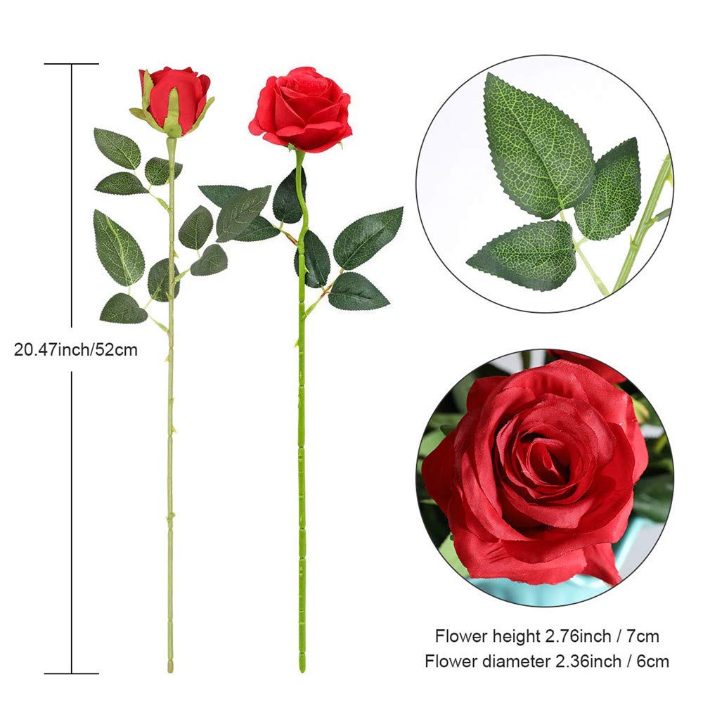 Hawesome 12PCS Artificial Silk Flowers Realistic Roses Bouquet Long Stem for Home Wedding Decoration Party A-Red -1