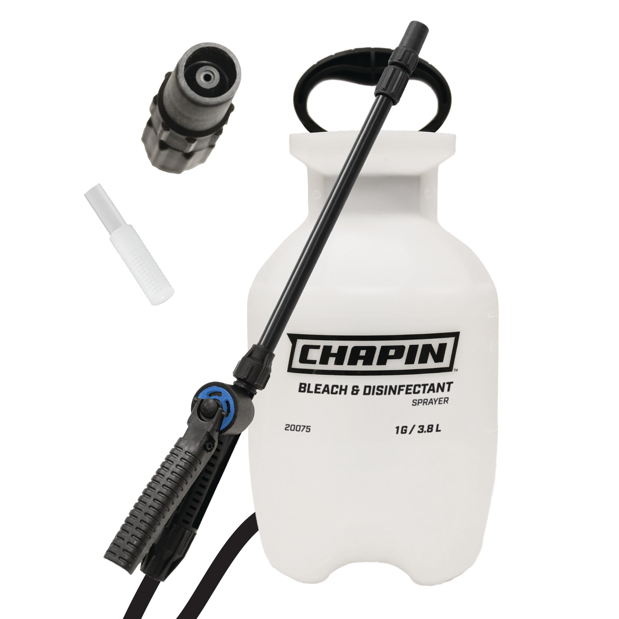 Chapin 20075 Disinfectant Bleach Sprayer, 1 Gallon, Made in The USA, Adjustable Cone Nozzle, Compatible with Bleach Solutions and Fungicides, Translucent White