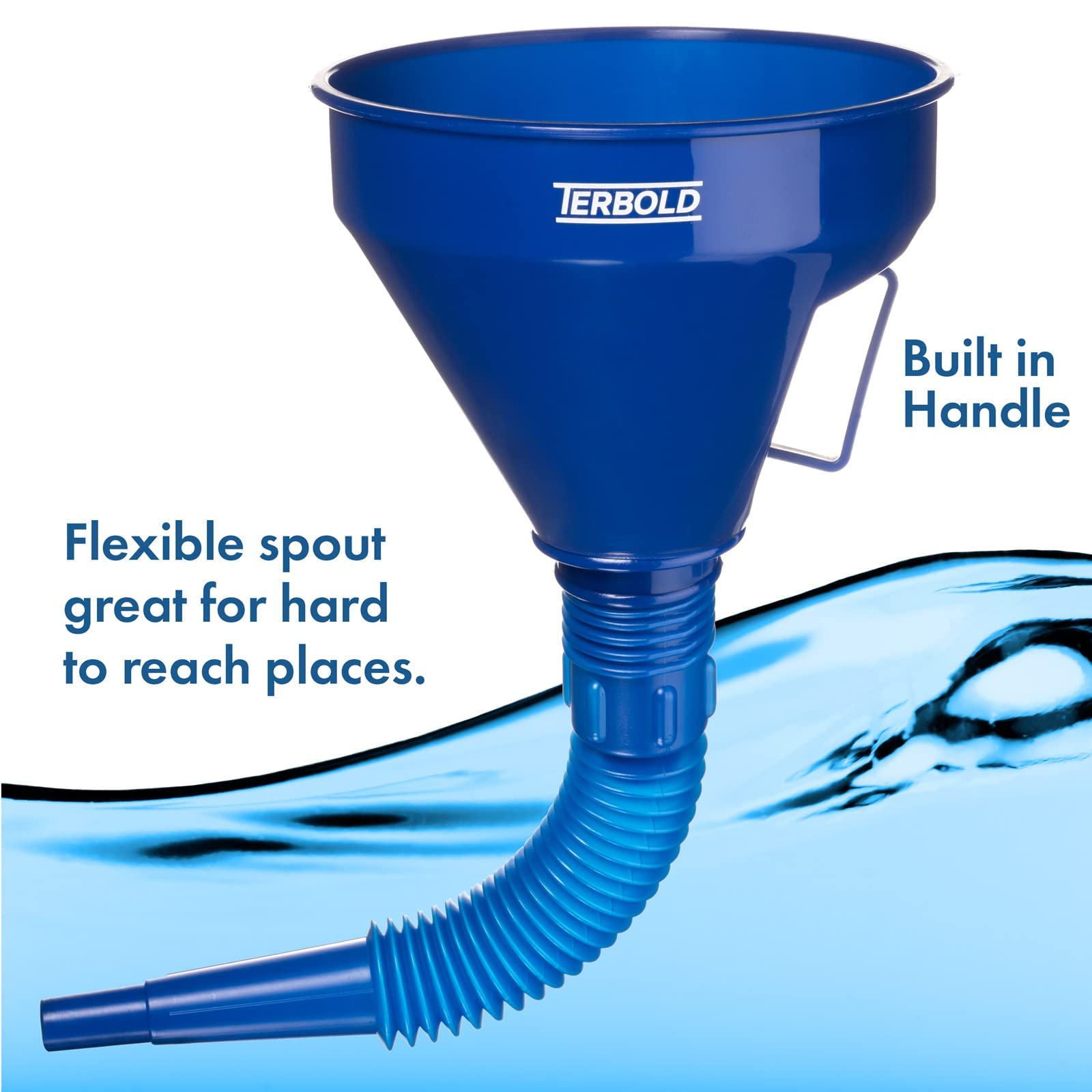 Terbold Automotive Flex Funnel with Hose | Wide Mouth Flexible Oil Funnel for Automotive Use - Gas, Transmission Fluid, Car Fuel, Oil Change (Blue)