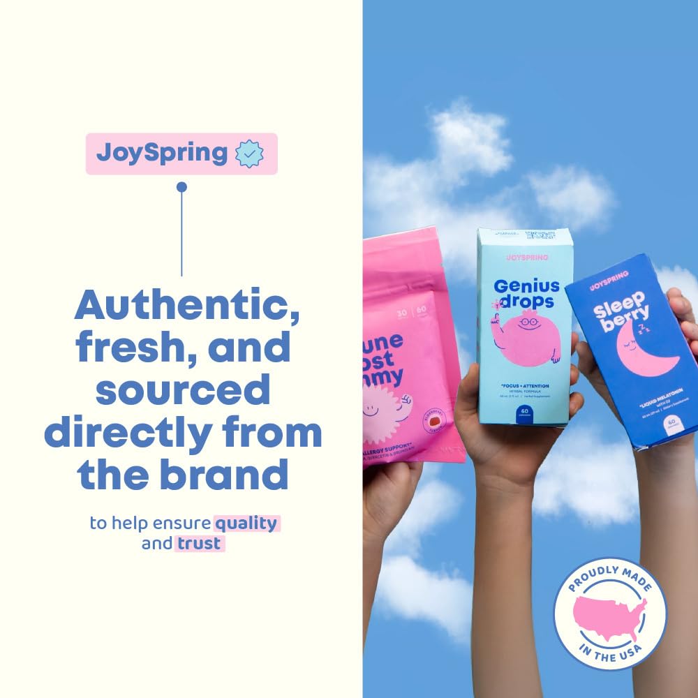 JoySpring Immune Drops - Kids’ Immunity Support Supplement (1 fl oz, 30 Servings) with Organic Elderberry Liquid, Echinacea, Oregon Grape Root & Orange Peel for Ages 2-16+ Years and Adults.