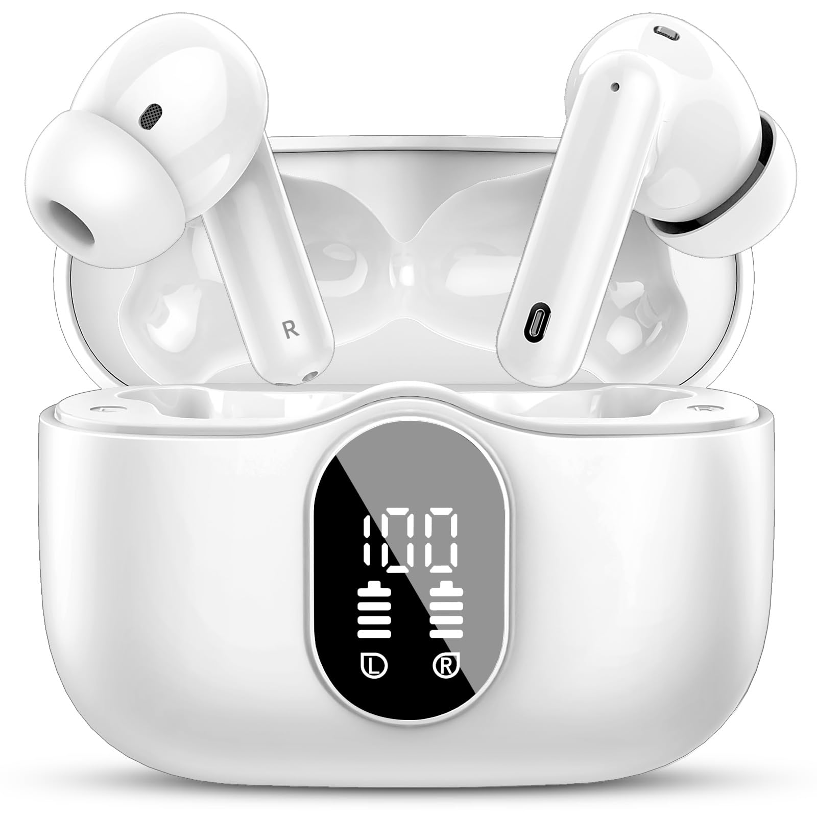 Wireless Earbuds, Bluetooth Headphones 48H Playtime Ear Buds with LED Power Display, IPX7 Waterproof Bluetooth 5.4 Earphones in-Ear Earbuds with 4 Mic for Android iOS Cell Phone Laptop, Light blue
