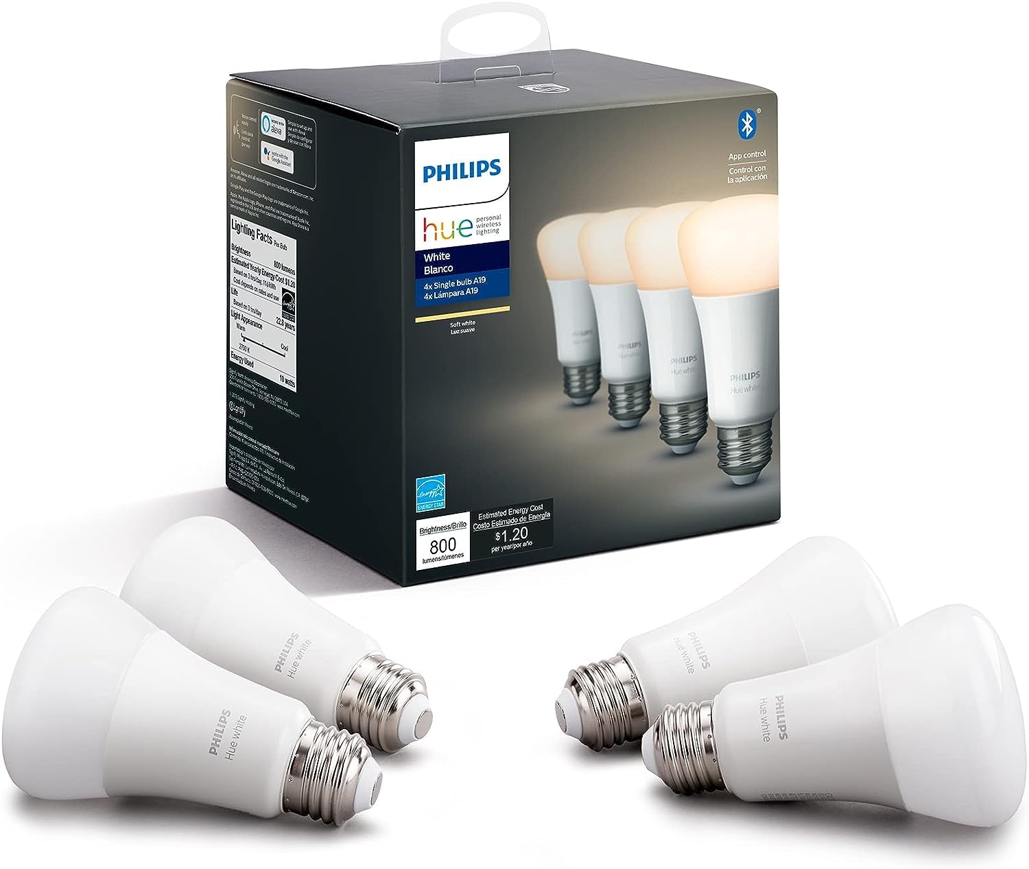 Philips Hue Smart 60W A19 LED Bulb - White Ambiance Warm-to-Cool White Light - 2 Pack - 800LM - E26 - Indoor - Control with Hue App - Works with Alexa, Google Assistant and Apple Homekit