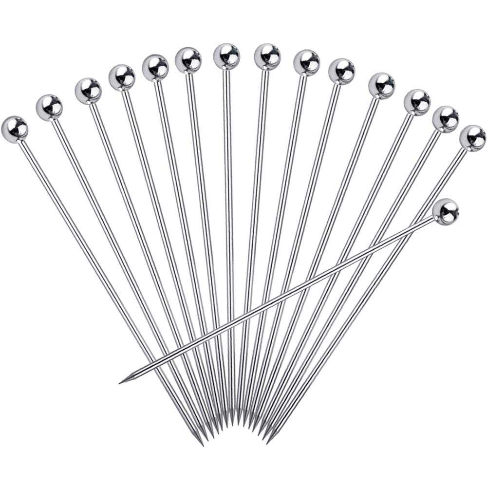15PCS Cocktail Picks for Drinks, Stainless Steel Cocktail Toothpicks, Reusable Cocktail Skewers, Garnish Picks Bloody Mary Skewers, Metal Martini Picks for Olives Appetizers Fruit (4.3 Inch)