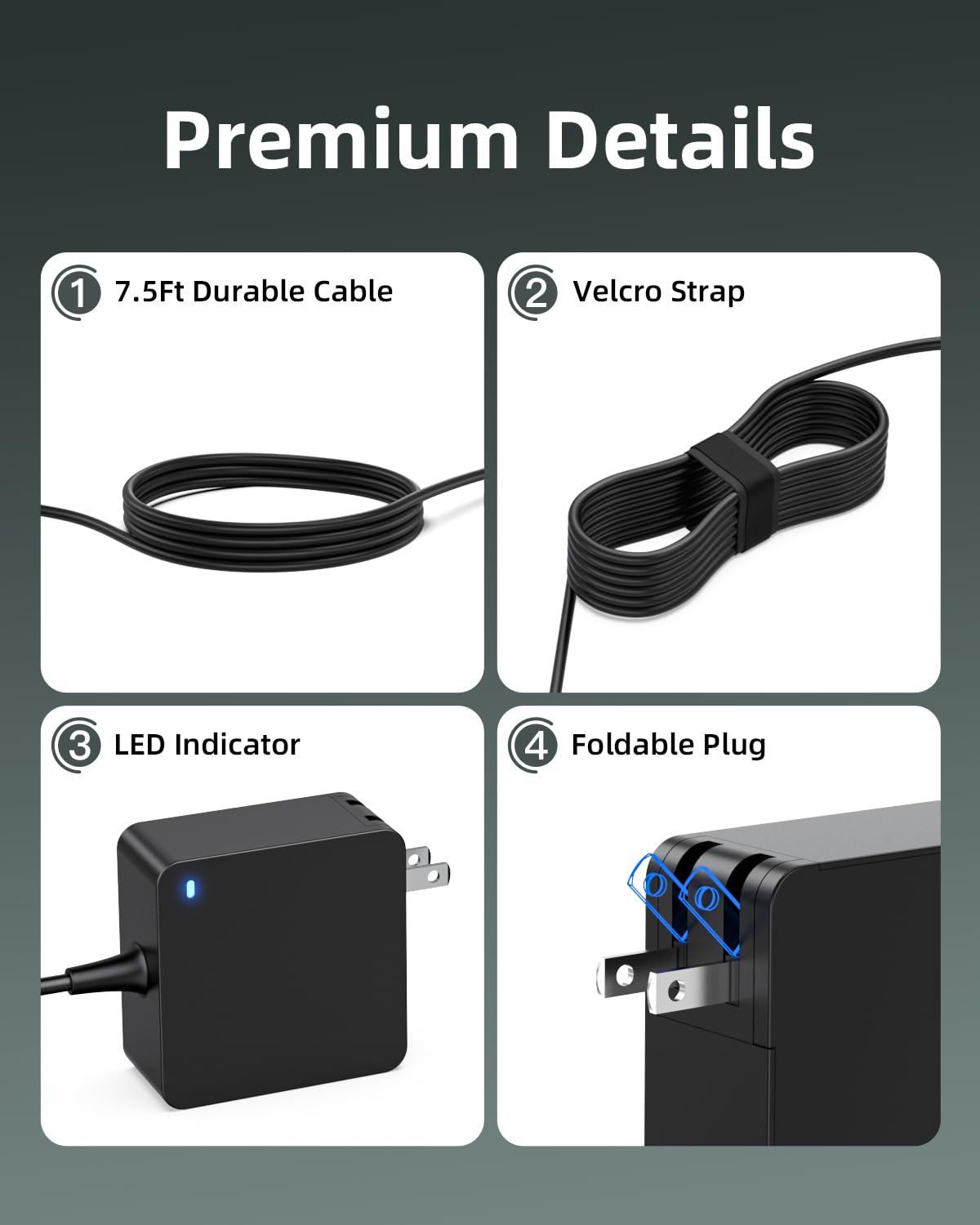 Charger Fit for Lenovo Laptop, Ideapad 3 1 S340 S145 330 320 310, Flex 5, V14 V15 V17, (UL Safety Certified)- Upgraded Version, Foldable Plug, Lengthened Power Cable, Charging Light, 65W 45W