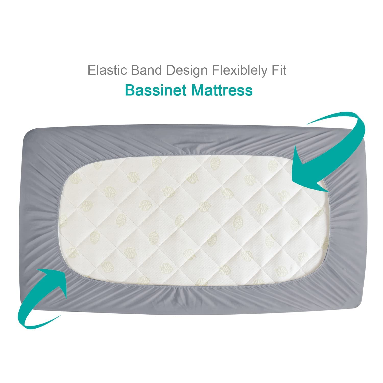 Bassinet Mattress Pad Cover Waterproof, Quilted Bassinet Mattress Protector Sheets Fits All Mainstream Bassinet - Rectangle, Oval, Hourglass, 2 Pack, Ultra Soft Breathable, Grey and White