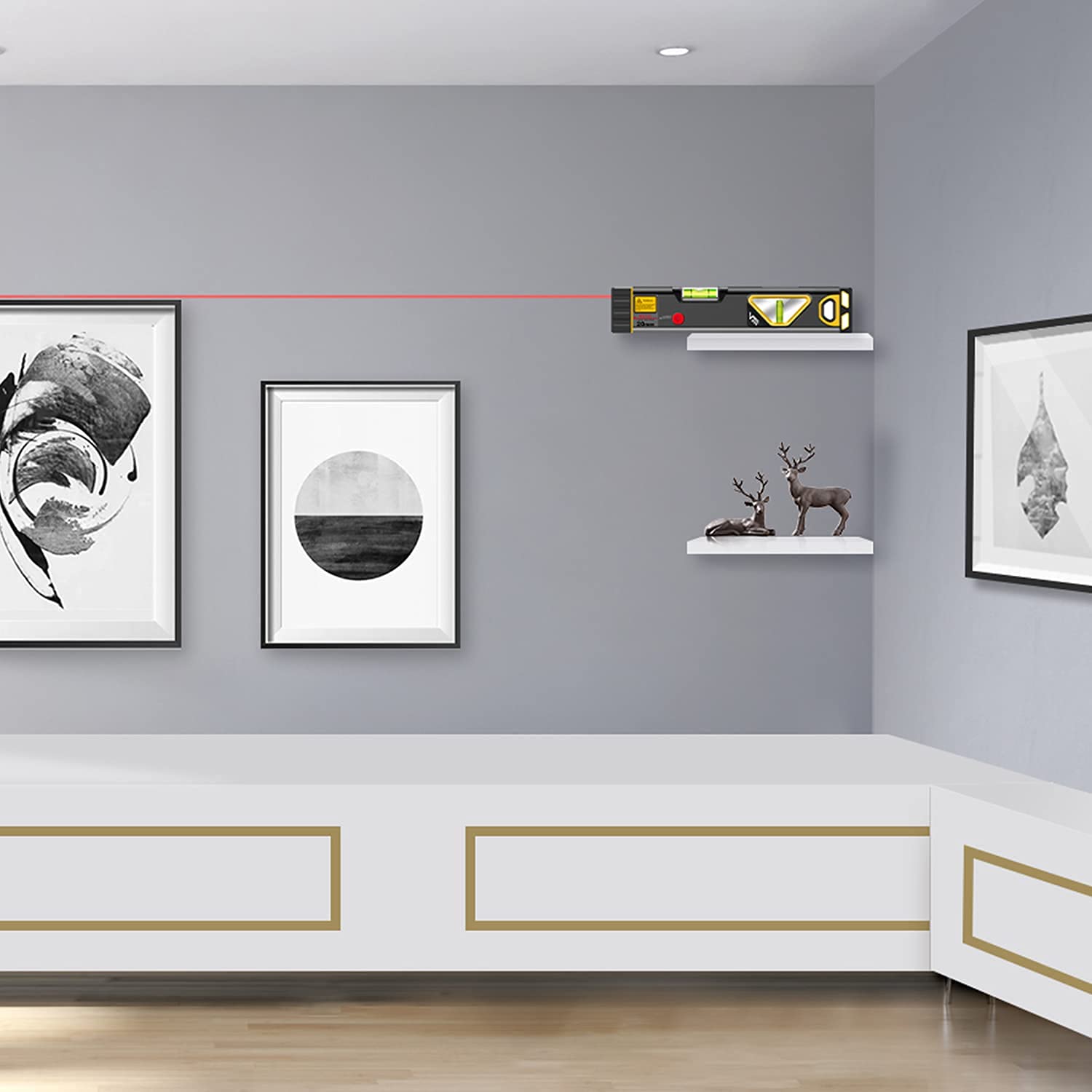 PREXISO 2-in-1 Laser Level 12 in Spirit Level with Light, 100Ft Alignment Point & 30Ft Leveling Line, Magnetic Laser Leveler Tool for Construction Picture Hanging Wall Writing Painting Home Renovation