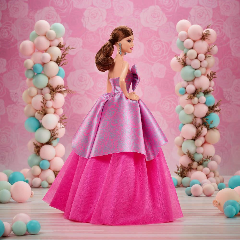 Barbie Signature Birthday Wishes Doll, Collectible Fashion Doll in Satiny, Pink Dress with Wavy Brown Hair and Giftable Packaging
