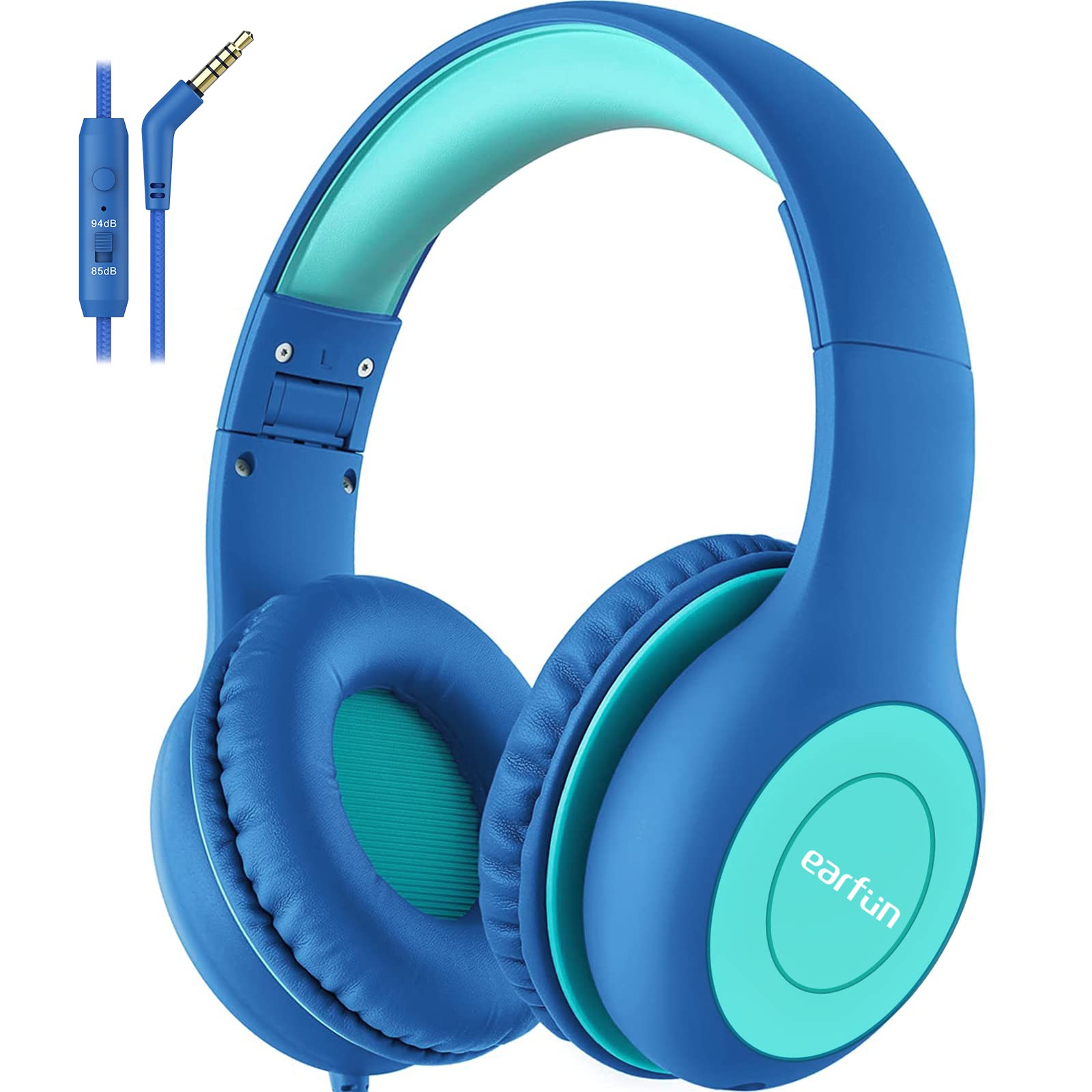 EarFun Kids Headphones Wired with Microphone, 85/94dB Volume Limit Portable Headphones for Kids with Shareport, Stereo Sound Foldable Headset for School/Tablet/iPad/Kindle, Black Red