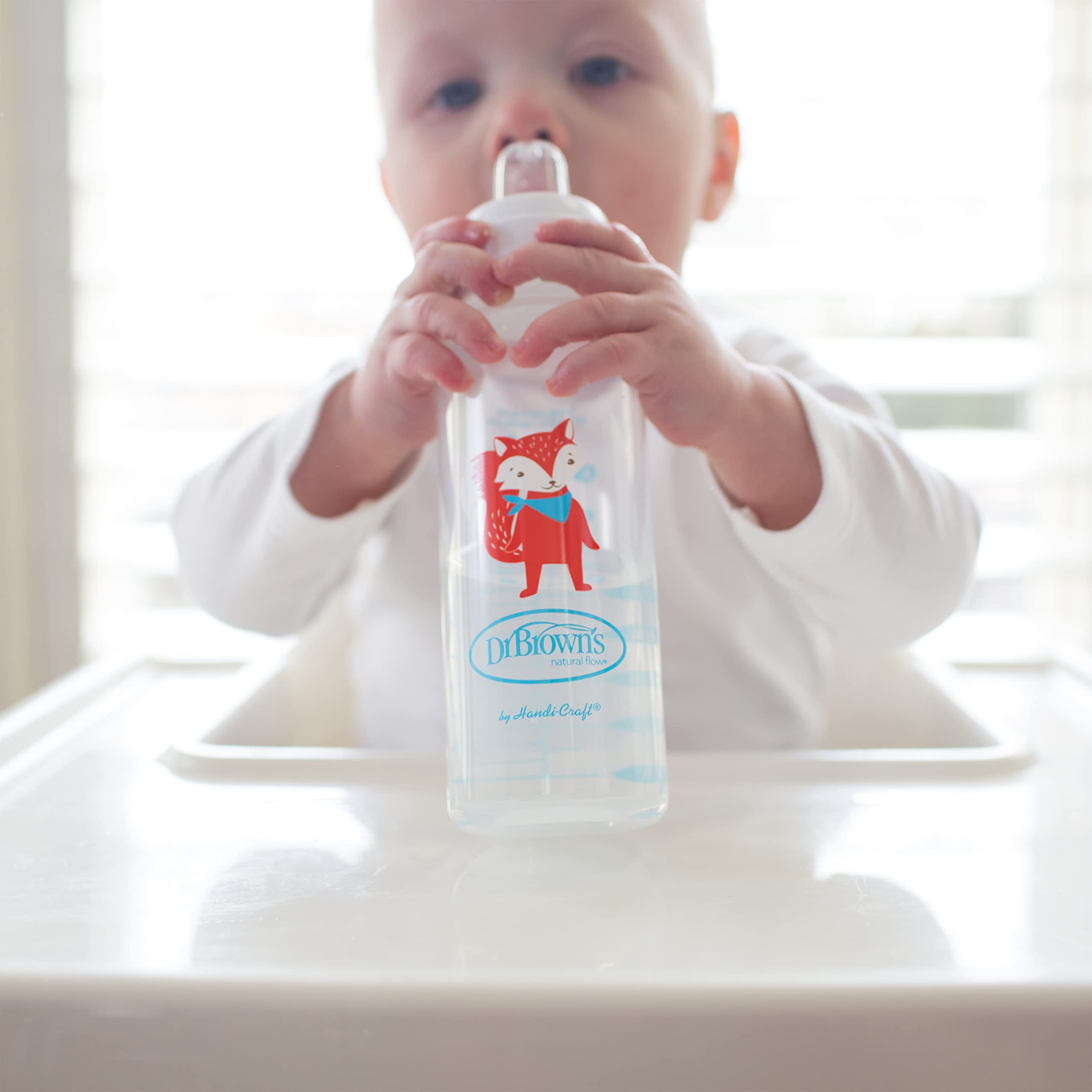 Dr. Brown's Milestones Narrow Sippy Bottle, 100% Silicone Soft Sippy Spout, 8oz/250mL, Fox & Lion, 6m+