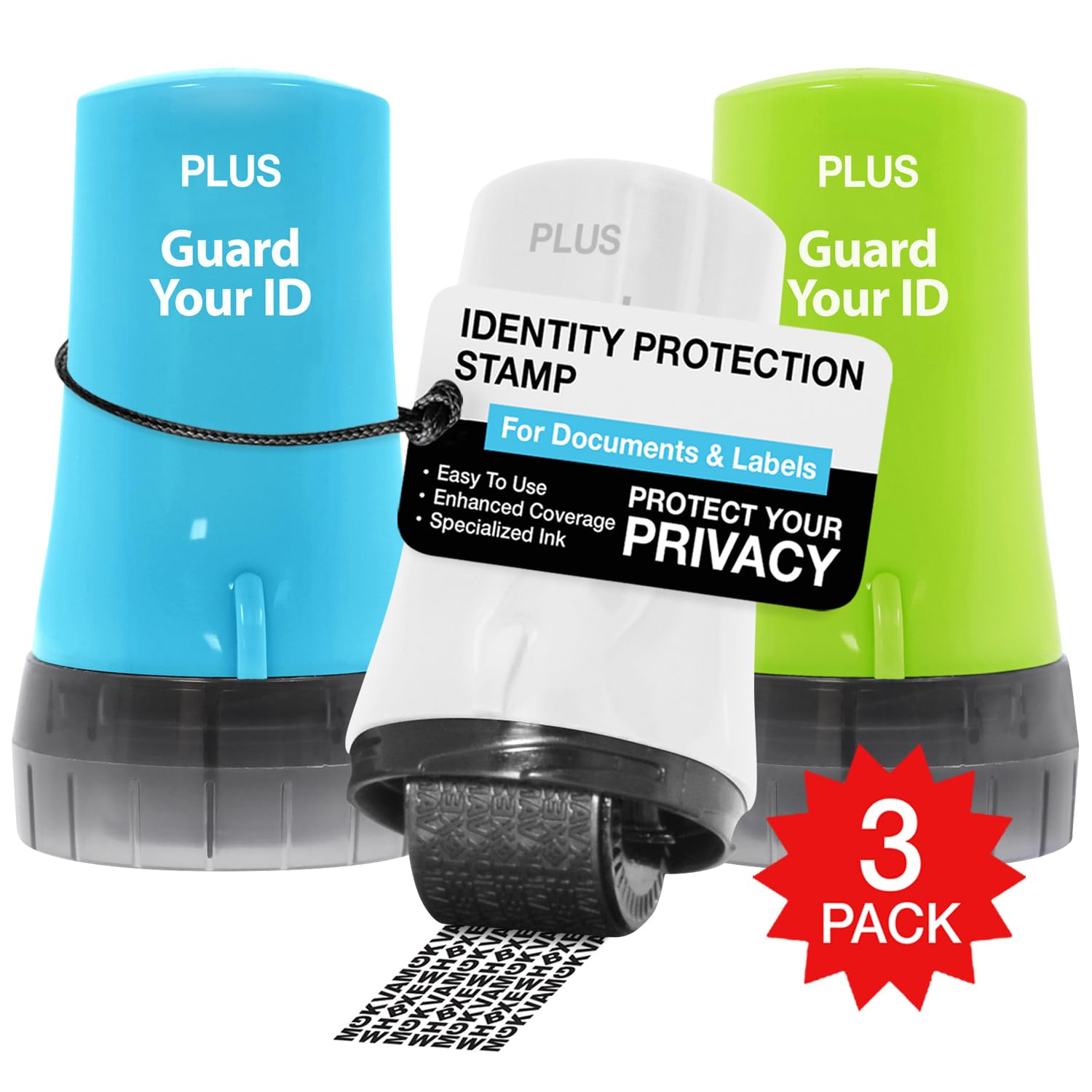 مجموعة بكرات Guard Your ID Advanced 2.0 (3 قطع) للحماية من سرقة الهوية، مجموعة طوابع سرية Confident Security بألوان مختلطة (فيروزي، أخضر، أبيض)