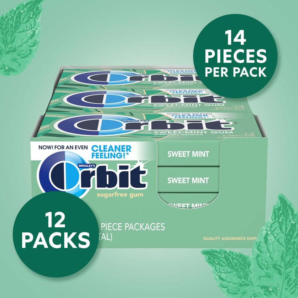Orbit Sweet Mint Sugar Free Chewing Gum Bulk, 12 Packs, 14 Pieces Each (168 Total)