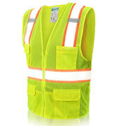 SHORFUNE High Visibility Mesh Safety Vest with 10 Pockets, Mic Tabs, Zipper and Reflective Strips, Reflective Construction Vest for Men and Women, ANSI/ISEA Standards, Yellow, M