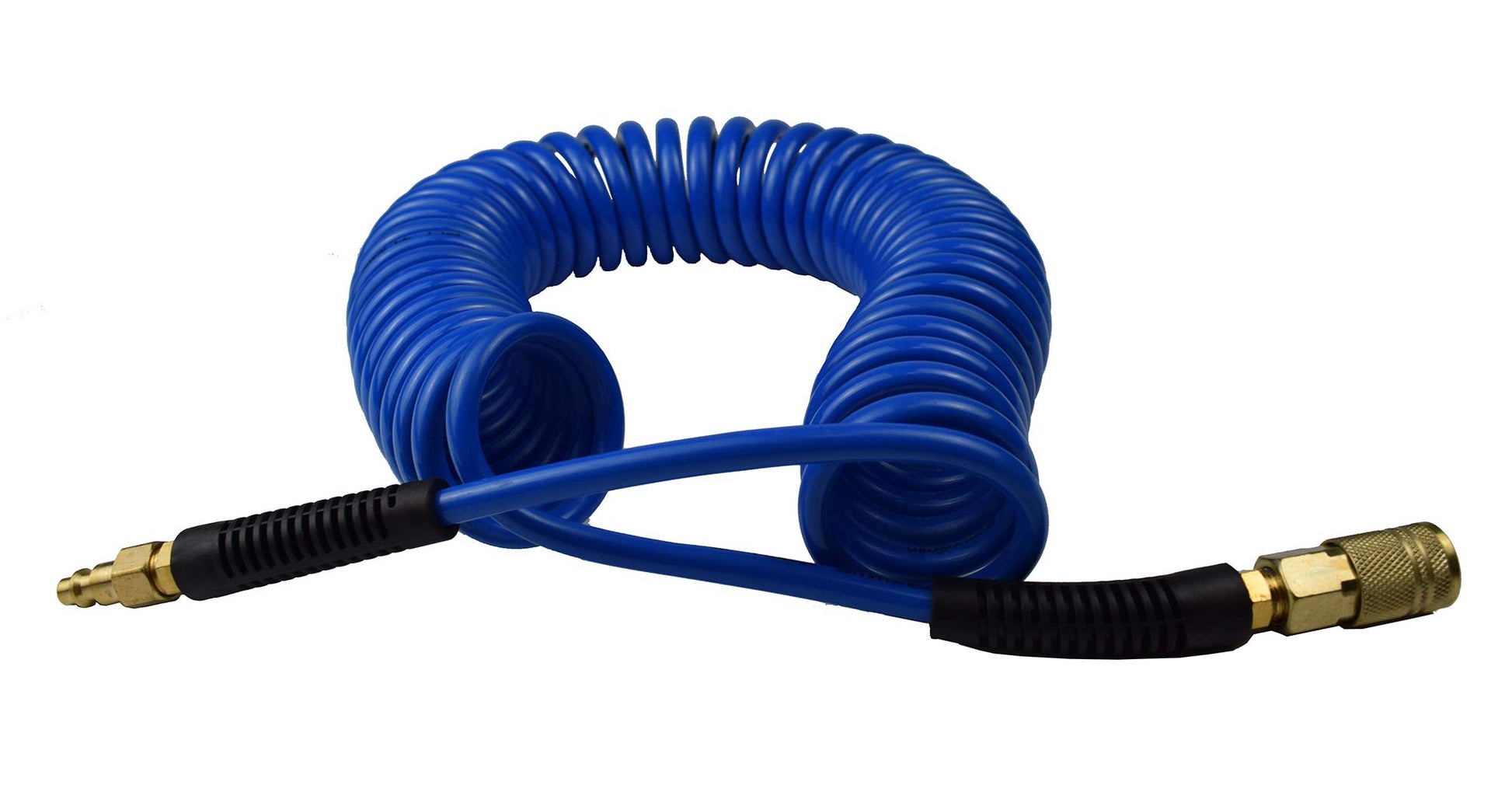 YOTOO Polyurethane Recoil Air Hose, Air Compressor Hose 1/4" Inner Diameter by 25' Long with Bend Restrictor, 1/4" Industrial Quick Coupler and Plug, Blue