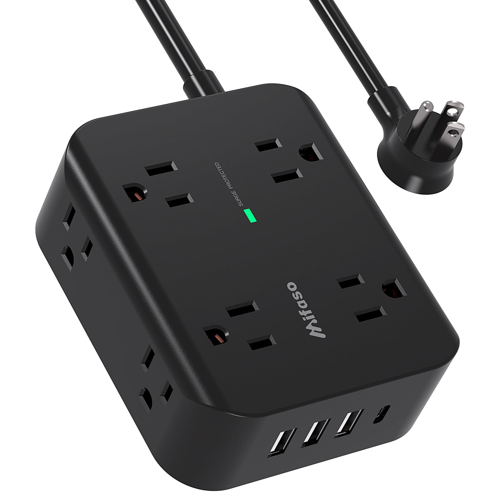 Power Strip Surge Protector - Flat Plug, Wall Mount, 8 Wide Outlets with 4 USB Ports (1 USB C), 5FT Heavy Duty Extension Cord with Multiple Outlets, Charging Station Overload Protection for Home Dorm