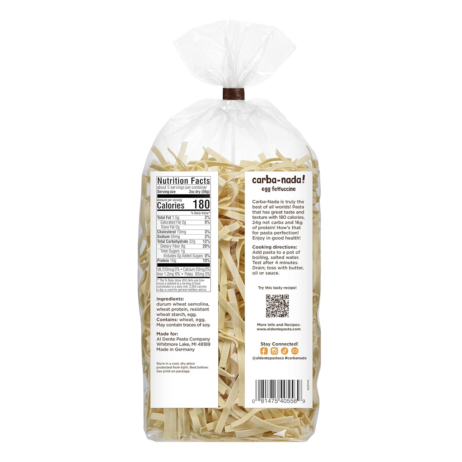 Al Dente Carba-Nada Egg Fettuccine - Lower Carb, High Protein Keto & Point-Based Diet-Friendly - Delicious and Versatile - Artisanal with Cage-Free Eggs, 10 Ounce Bags (Pack Of 6)