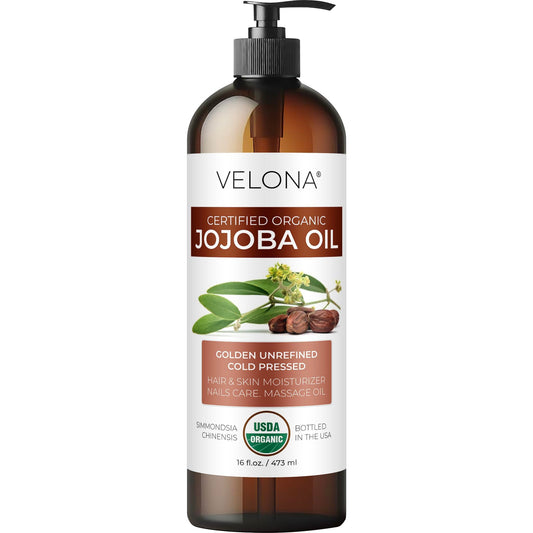 velona Jojoba Oil USDA Certified Organic - 16 fl oz (With Pump) | 100% Pure and Natural | Golden, Unrefined, Cold Pressed, Hexane Free