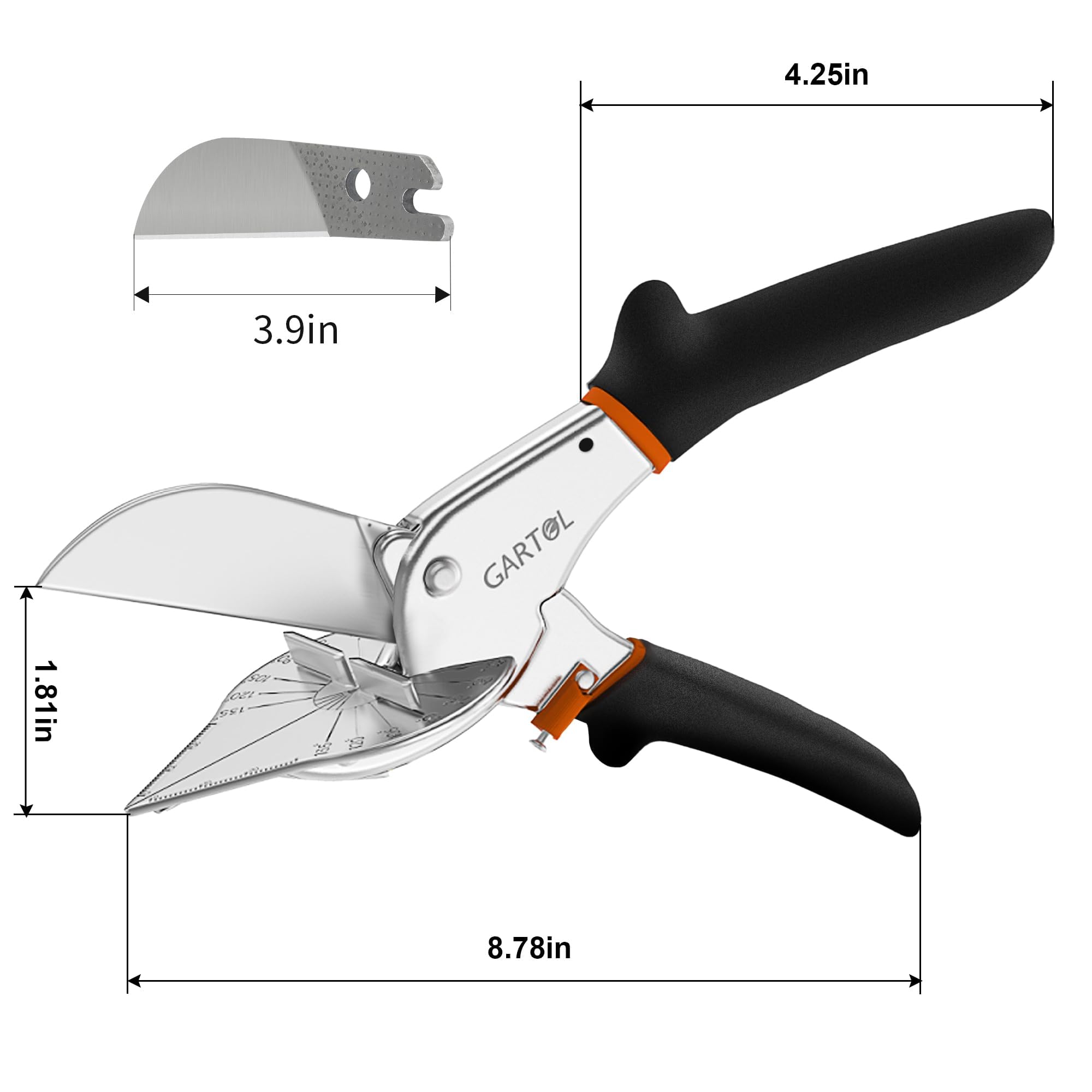 GARTOL Miter Shears- Multifunctional Trunking Shears for Angular Cutting of Moulding and Trim, Adjustable at 45 to 135 Degree, Hand Tools for Cutting Soft Wood, Plastic, PVC, with Replacement Blades