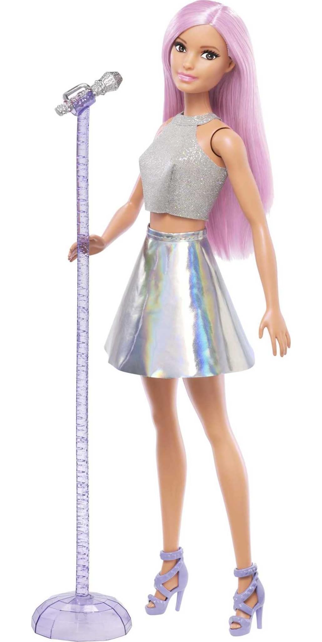 Barbie Careers Fashion Doll & Accessory, Pop Star with Pink Hair & Brown Eyes Wearing Iridescent Skirt with Microphone