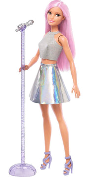 Barbie Careers Fashion Doll & Accessory, Pop Star with Pink Hair & Brown Eyes Wearing Iridescent Skirt with Microphone