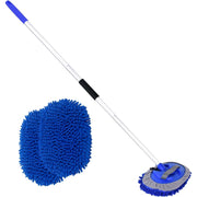 62" Car Wash Brush with Long Handle and Car Wash Brush Microfiber Car Cleaning Brush Kit for Car RV Truck Cleaning 1 Chenille Scratch-Free Replacement Head with Aluminum Alloy Pole (Blue)