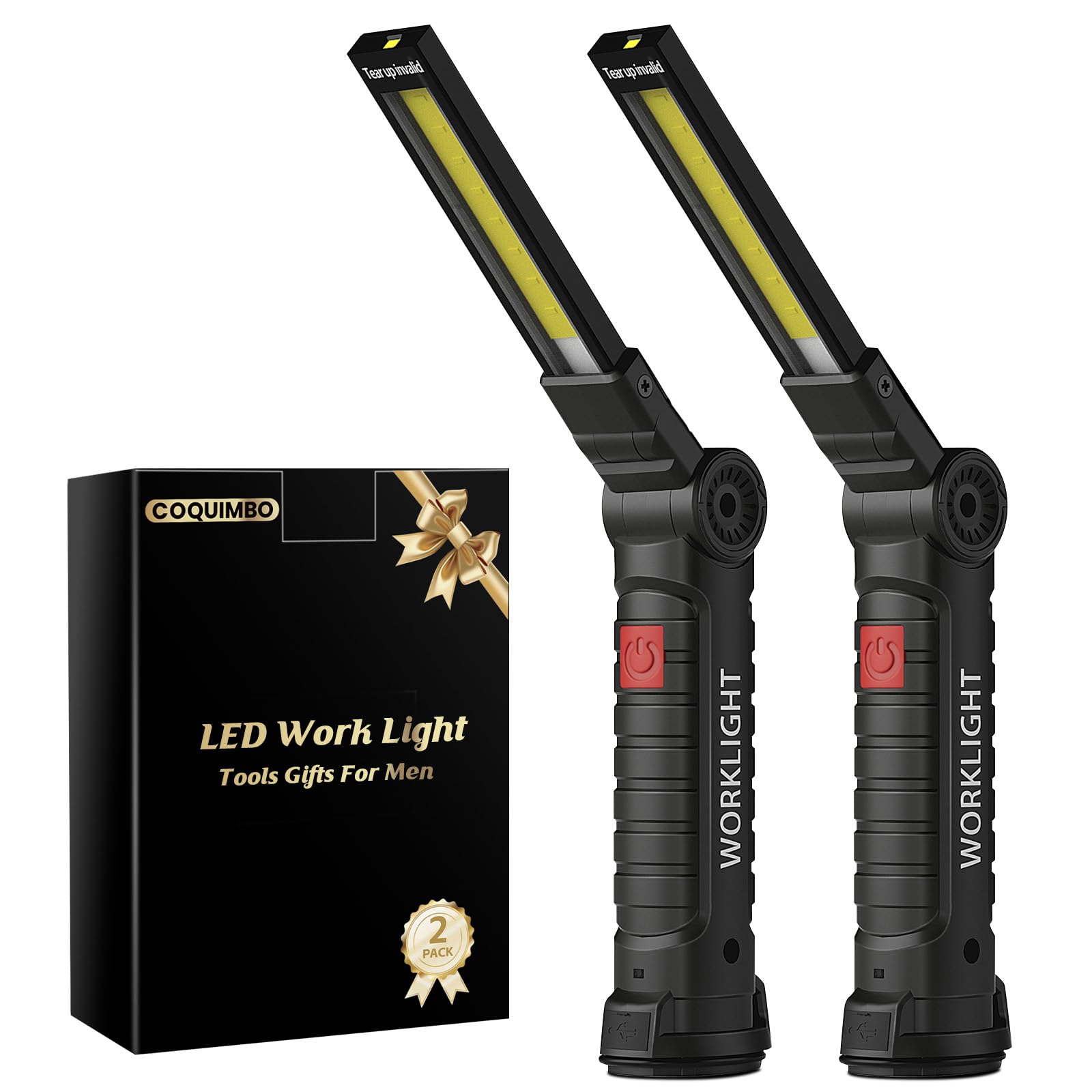 هدايا أدوات كويمبو للرجال والأب والزوج، مصباح عمل LED قابل لإعادة الشحن، ملحقات إضاءة شواء مع قاعدة مغناطيسية، مصباح يدوي ميكانيكي يدور 360 درجة، حشوات جوارب للرجال البالغين (عبوة من قطعتين لون أسود)