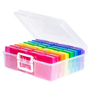 novelinks Transparent 4" x 6" Photo Cases and Clear Craft Keeper with Handle - 16 Inner Cases Plastic Storage Container Box (Multi-colored)