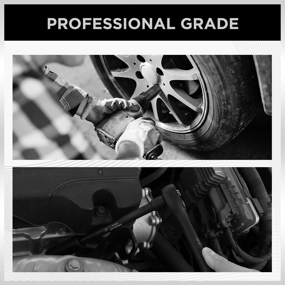 SWANLAKE GARDEN TOOLS 3/8'' Drive Impact Socket Set, 50-Piece Standard SAE (5/16 to 3/4 inch) and Metric (8-22mm) Size, 6 Point, Cr-V, 3/8-Inch Ratchet Handle, Extension Bar, Universal Joint