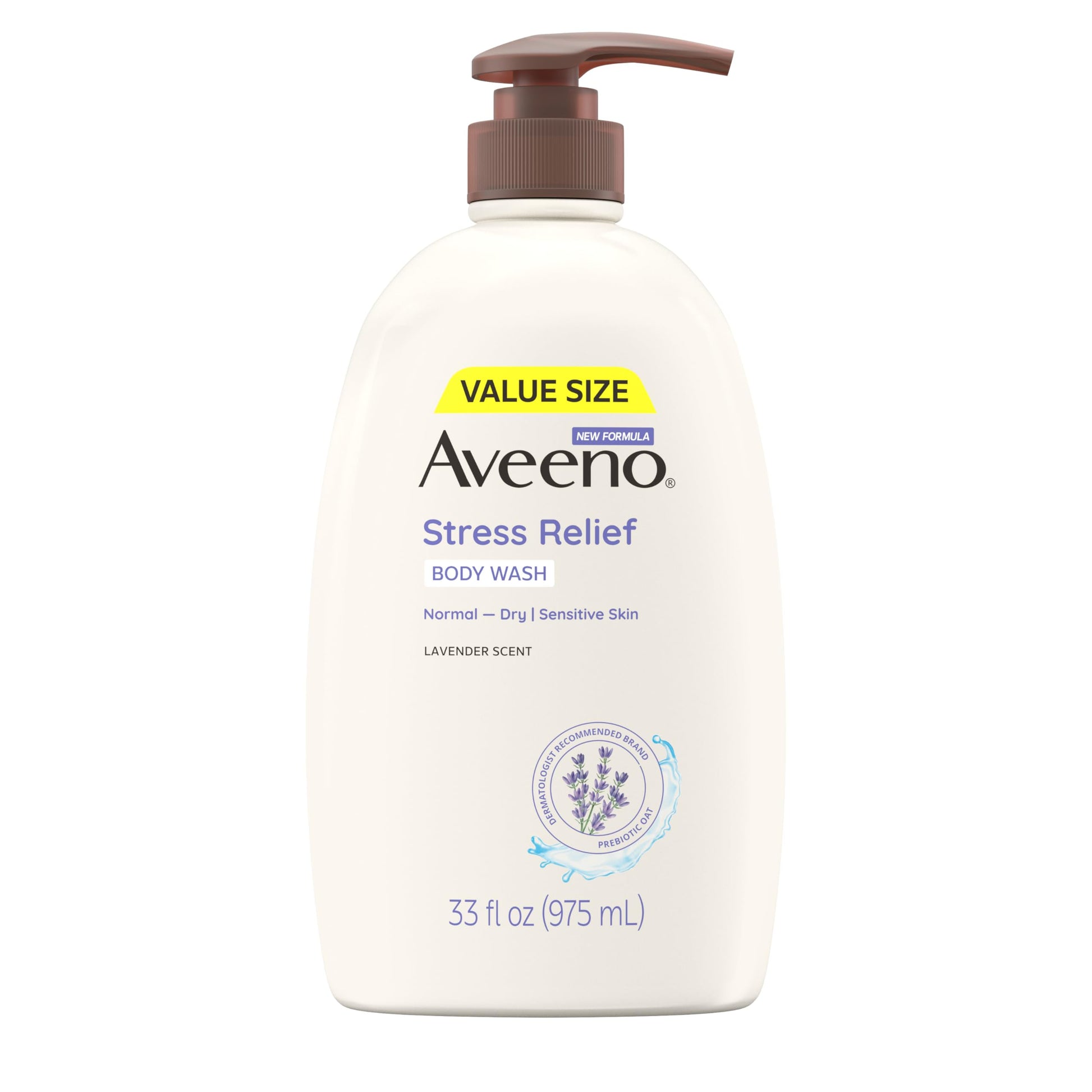 Aveeno Stress Relief Body Wash with Nourishing Oat & Lavender Scent for Sensitive Skin, Gently Cleanses & Helps You Feel Calm & Relaxed in the Shower, Soap-Free, 33 fl. oz