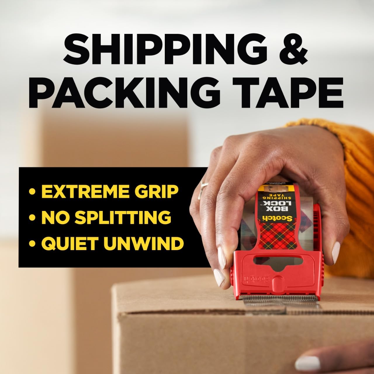 Scotch Box Lock Packaging Tape, 1 Roll with Dispenser, 1.88 in x 1000 in, Extreme Grip, Sticks Instantly to Any Box (195L)