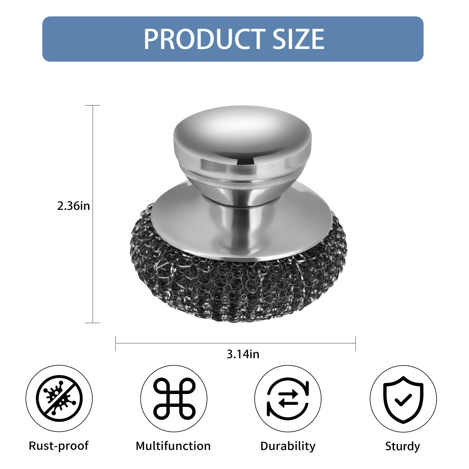 Onewly 2Pack Steel Wool Scrubber Set, Stainless Steel Scrubber with Stainless Steel Handle, for Cleaning Dishes, Cast Iron, Stock Pots, Pans, Griddles, Grills