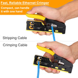 Solsop Pass Through RJ45 Crimp Tool Kit All-in-One Ethernet Crimper Cat7 Cat6 Cat5 Crimping Tool with Network Cable Tester, 50-Pack Cat6 RJ45 Pass Through Connector, 50-Pack Connector Boots