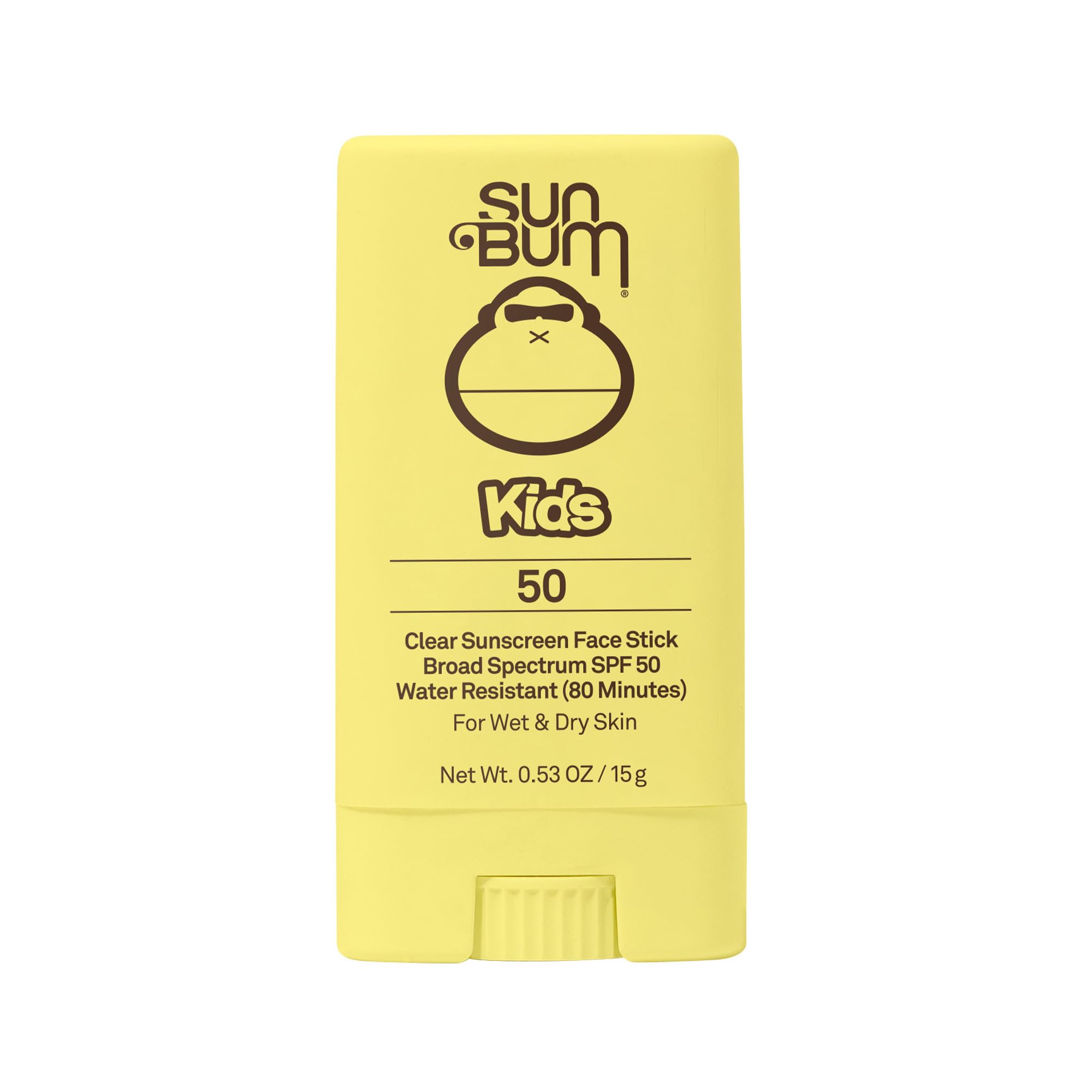 Sun Bum Kids SPF 50 Clear Face Stick Sunscreen | Broad Spectrum Sunblock with Vitamin E | Wet or Dry Skin Application | Hawaii 104 Act Compliant (Octinoxate & Oxybenzone Free)| Travel Friendly 0.53 oz