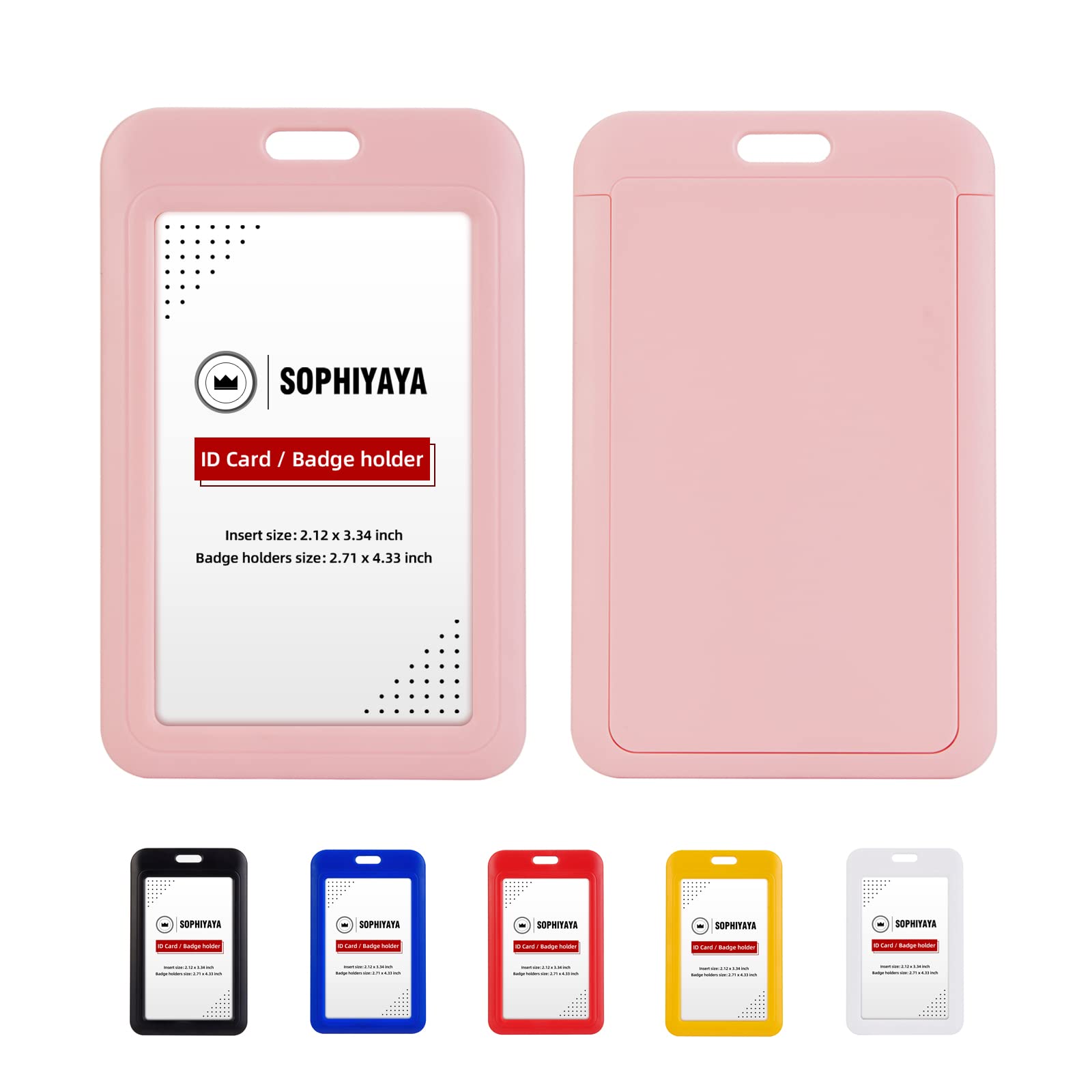 2 Pack Sliding ID Badge Holder Hard Plastic Work Badge Sleeve for Office, School, Factory, ID Credit Cards, Proximity Key Cards, Driver Licenses and Passes (Pink)