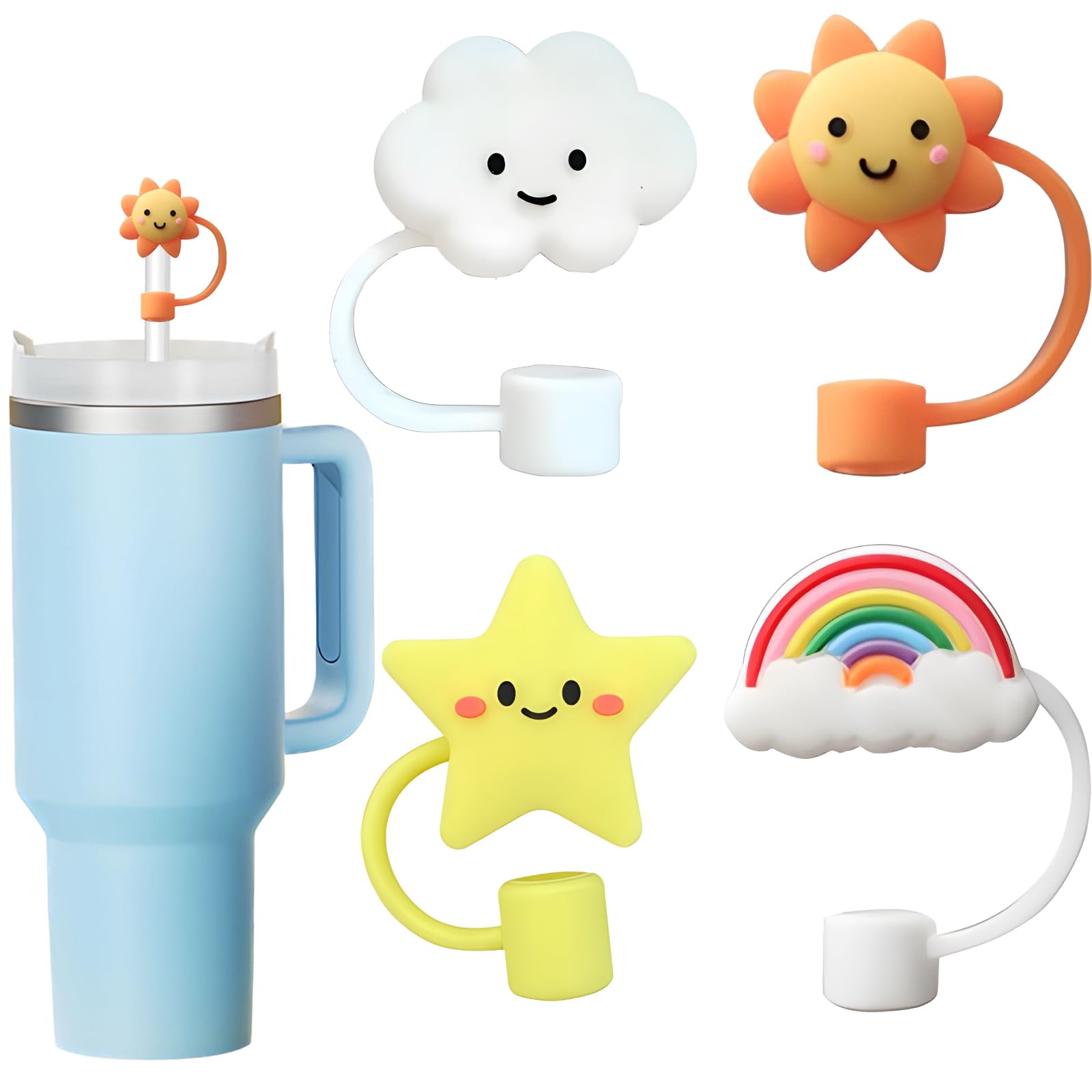 NYRXKJ Straw Cover Cap for Stanley Cup, 4pcs 0.4in 10mm Diameter Reusable Dust-Proof Straw Topper Compatible with Simple Modern and Tumbler with Lid and Straw (4pcs sky set)