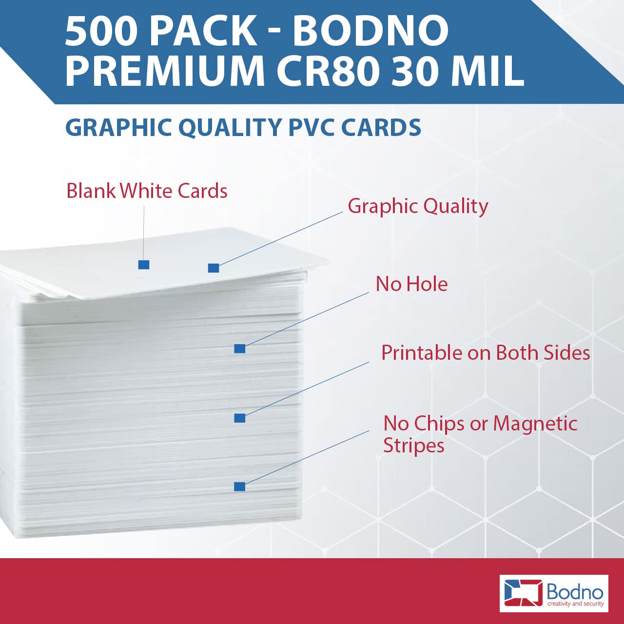 500 Pack - Bodno Premium CR80 30 Mil Graphic Quality PVC Cards