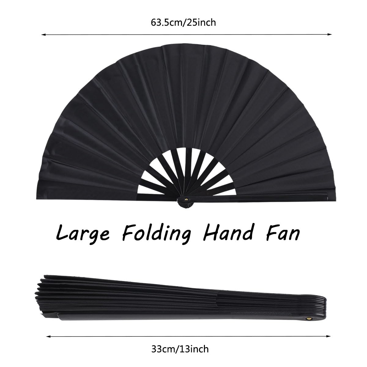 2 Pack Large Folding Hand Fan, Nylon-Cloth Vintage Retro Fabric Fans, Chinese Kung Fu Tai Chi Hand Fan for Men/Women, Festival, Dance, Gift, Performance, Decorations (Black)