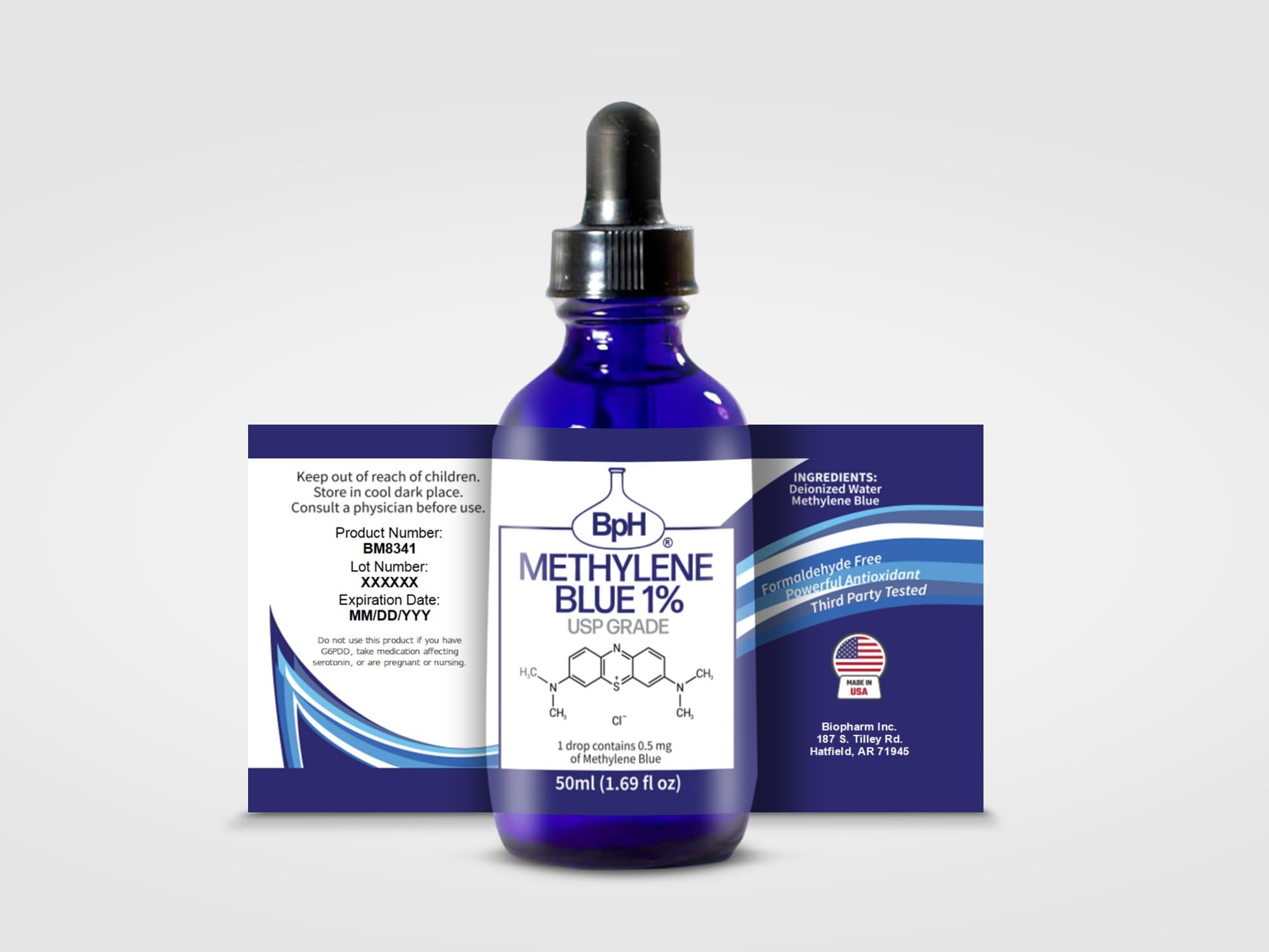 Methylene Blue, 1% USP (Pharmaceutical) Grade, 50 mL (1.69 fl oz) Glass; 3rd Party Tested