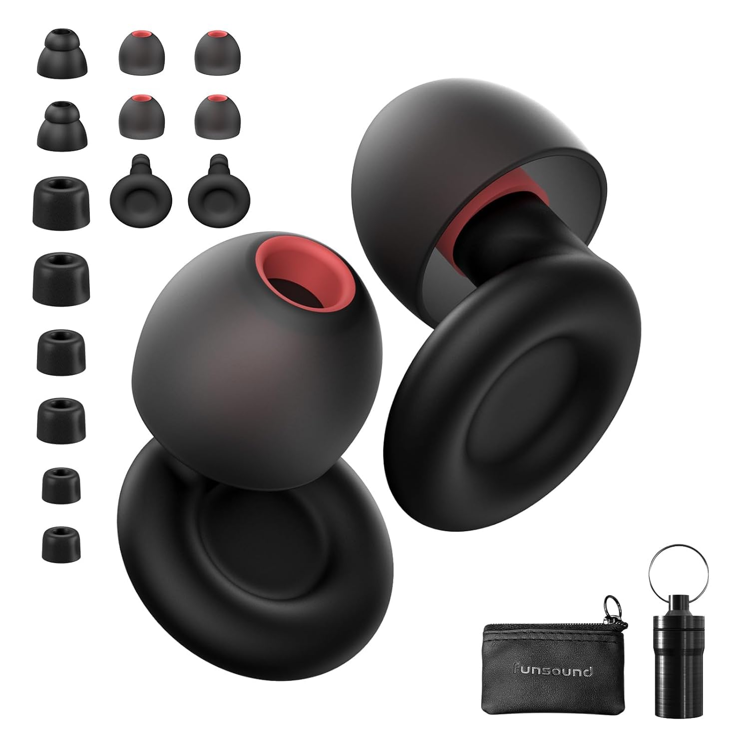Ear Plugs for Sleeping Noise Reduction Reuseable, Concerts, Focus, Travel, Work, High FidelityÃ¢ÂÂ 7 Pair Eartips Ã¢ÂÂ Flexible Soft-Touch Ã¢ÂÂ NRR of 24 and 27 dB Noise Cancelling Black Red,1 Count(Pack of 1)