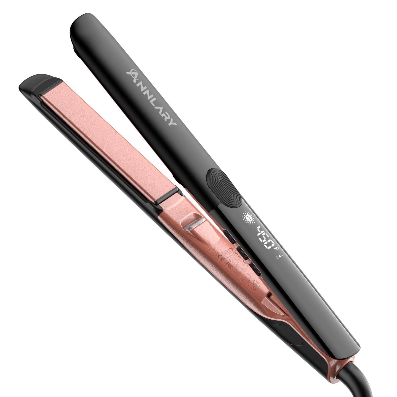 Annlary Haarglätter 1 Zoll Glätteisen und Lockenwickler 2 in 1 Titan-Keramik-Ionen-Glätteisen mit Doppelspannung und hitzebeständigem Silikon, für weniger Frizz, glänzender und glatter