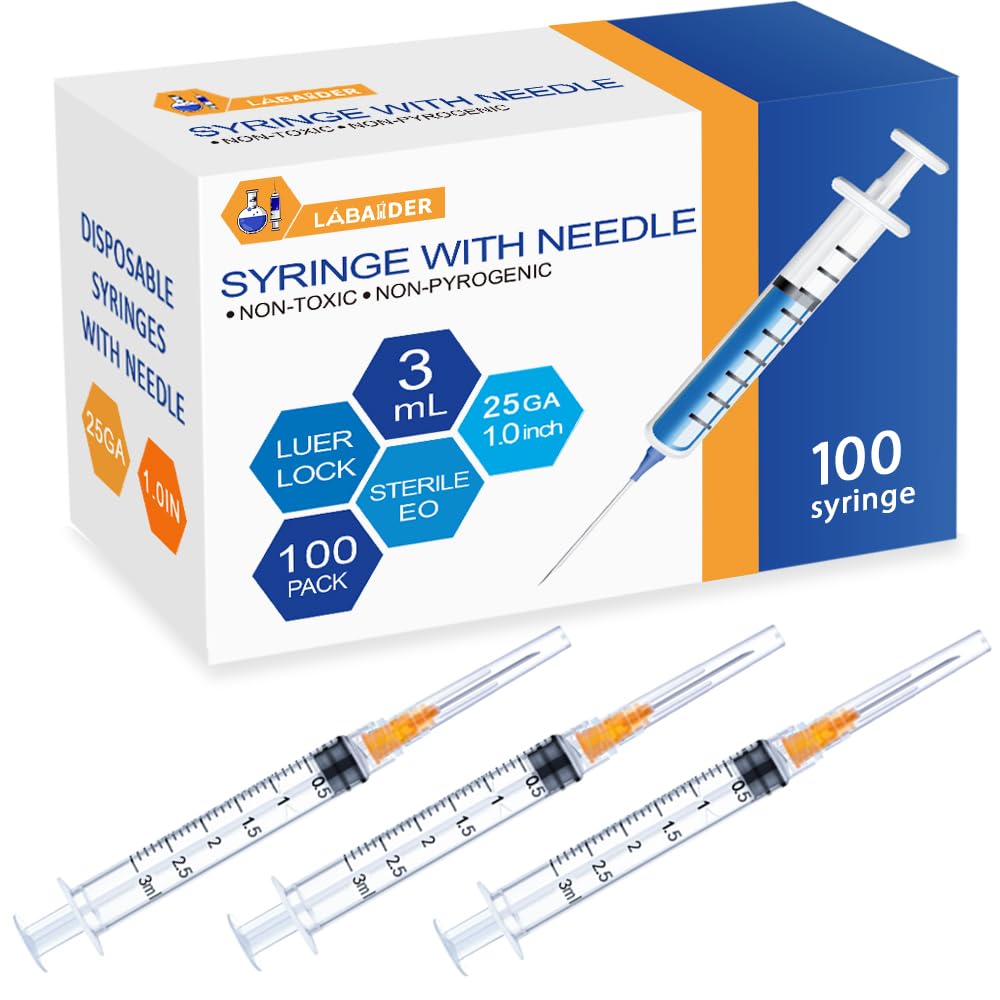 10 Pack 3ml Syringes with Needle - 25G, 1.0 inch Needle Luer Lock Syringe Individually Packaged