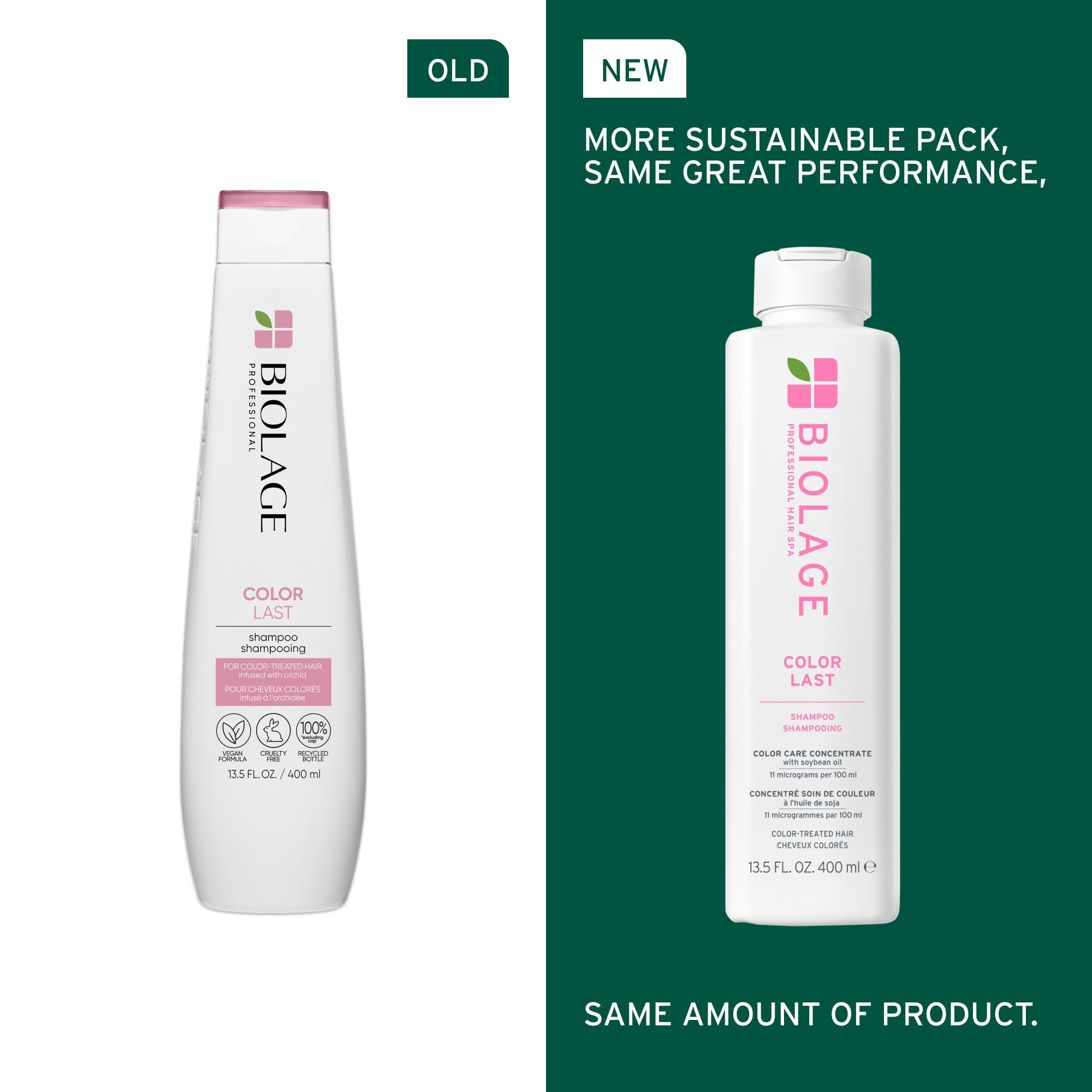Biolage Color Last Shampoo - For Color-Treated Hair, Nourishes, Strengthens, Hydrates, Soybean Oil & Stearic Acid, Paraben & Mineral Oil-Free, Vegan, 13.5 Fl Oz, Packaging May Vary