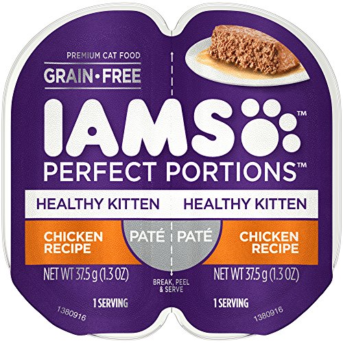 IAMS Perfect Portions Healthy Adult Grain Free Wet Cat Food Pat©, Salmon Recipe, 2.6 oz. Easy Peel Twin-Pack Trays (24 Count, 48 Servings)