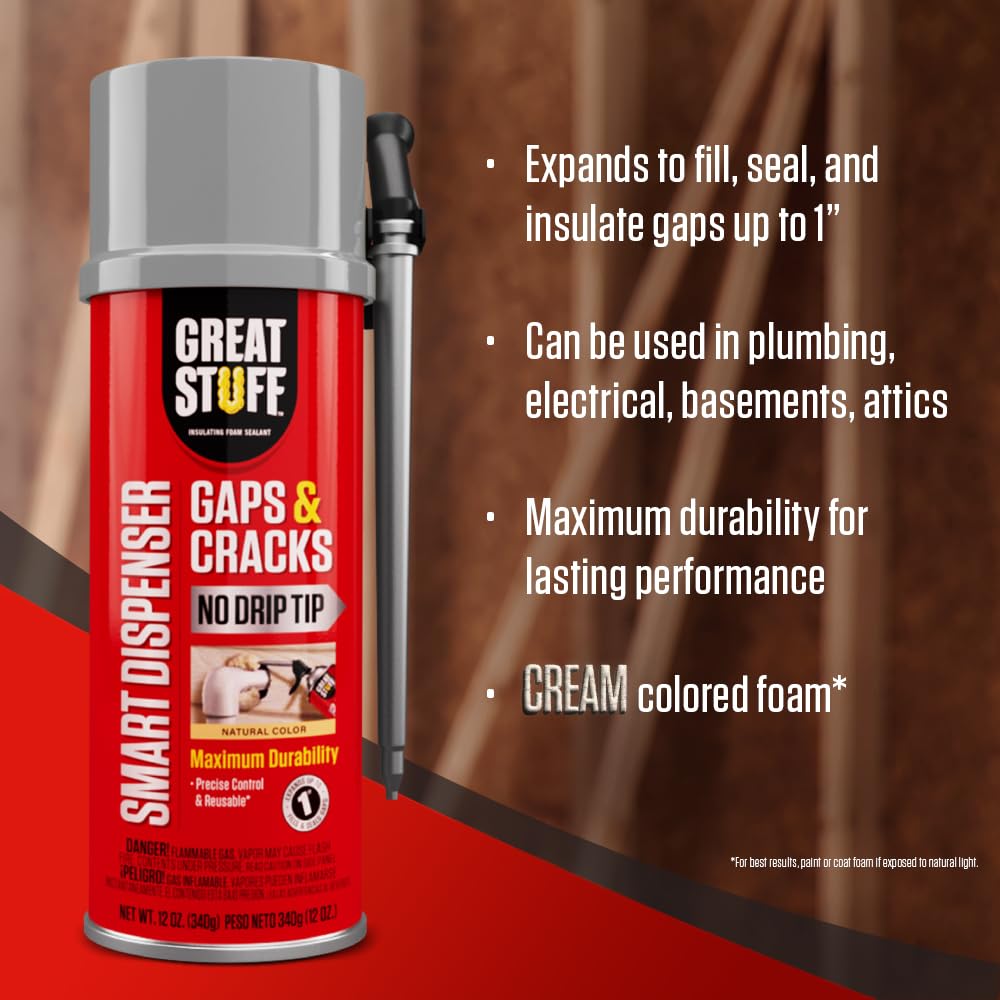 Great Stuff 99108824 Smart Dispenser Gaps & Cracks, Cream, 12 Ounce